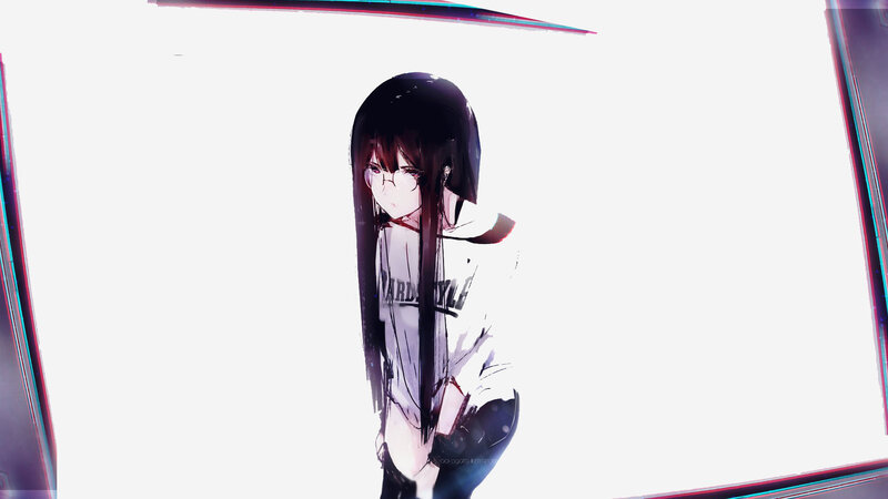 Anime Girl with Glasses — Black, Dramatic, Digital Art, Long Hair