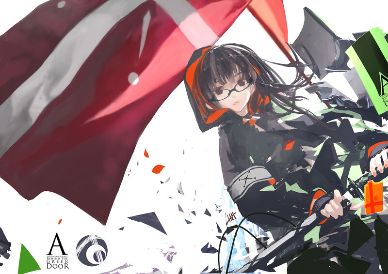 Anime Girl with Glasses — Black, Dramatic, Digital Art