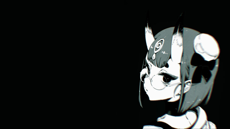 Anime Girl with Glasses — Black, Dramatic, Manga, Horned Helmet