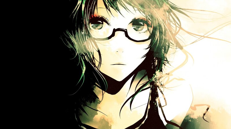 Anime Girl with Glasses — Black, Dramatic, Manga