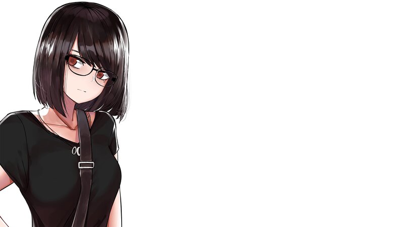 Anime Girl with Glasses — Black, Neutral, Black Shirt