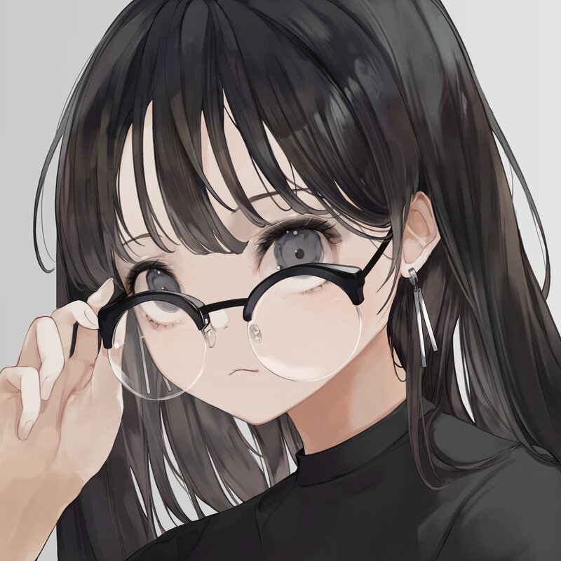 Anime Girl with Glasses — Black, Neutral, Digital Art, Earrings