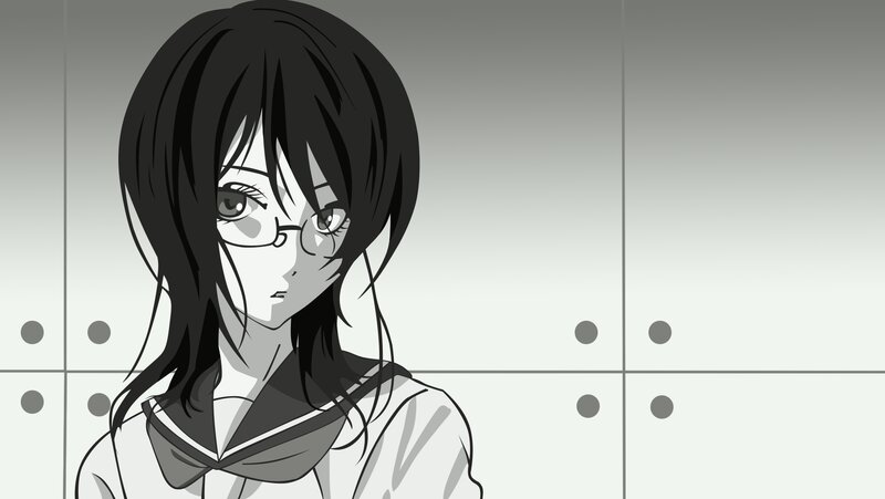 Anime Girl with Glasses — Black, Neutral, Manga, School Uniform