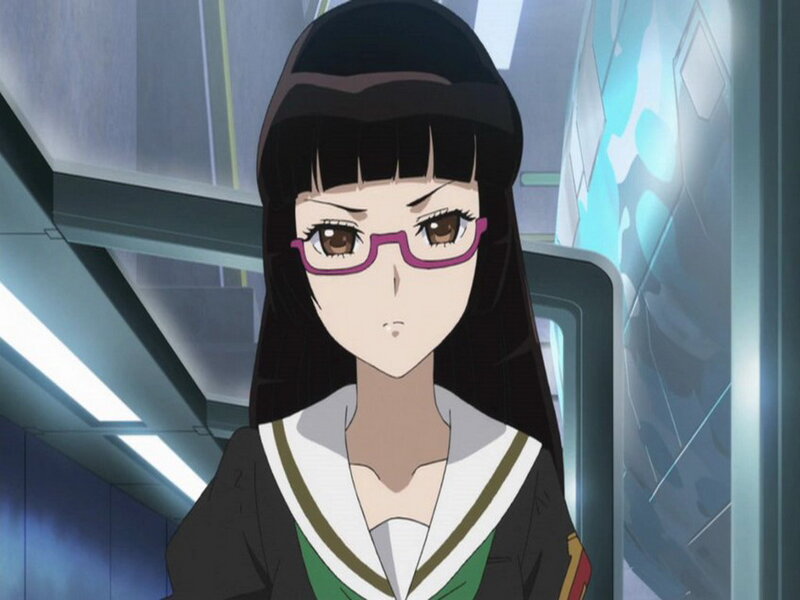 Anime Girl with Glasses — Black, Neutral, School Uniform, Black Hair
