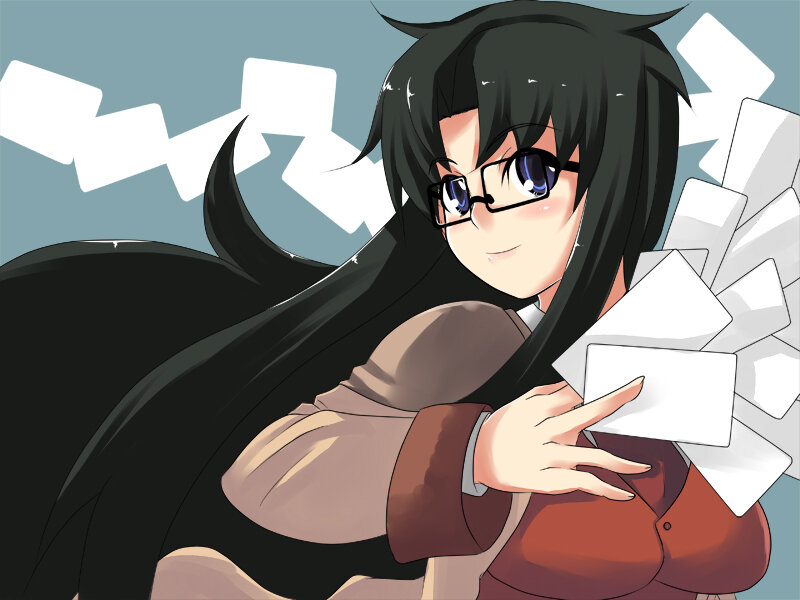 Anime Girl with Glasses — Black, Playful