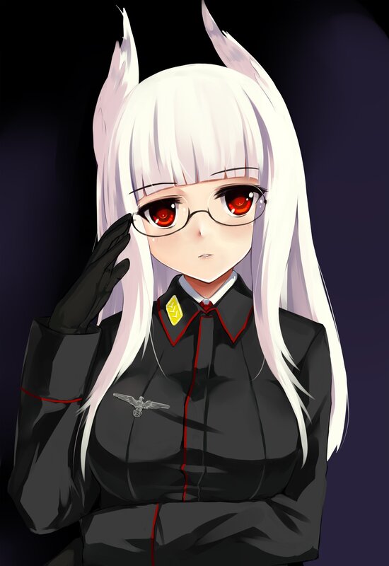Anime Girl with Glasses — Black, Serious