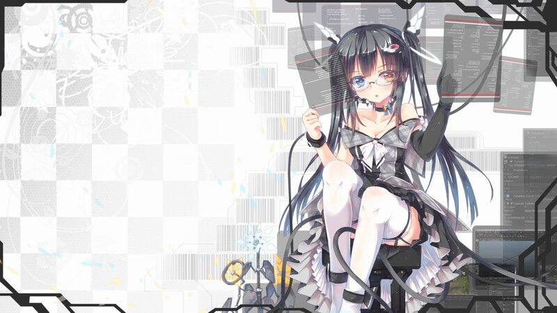 Anime Girl with Glasses — Black, Technological, Digital Art
