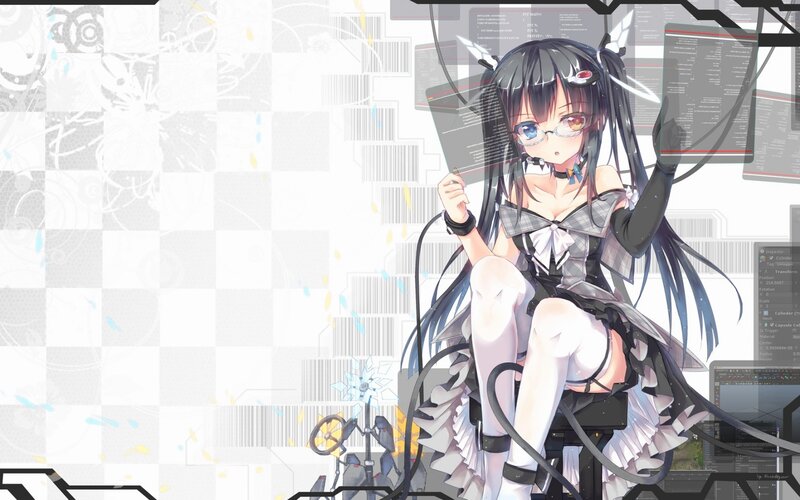 Anime Girl with Glasses — Black, Technological