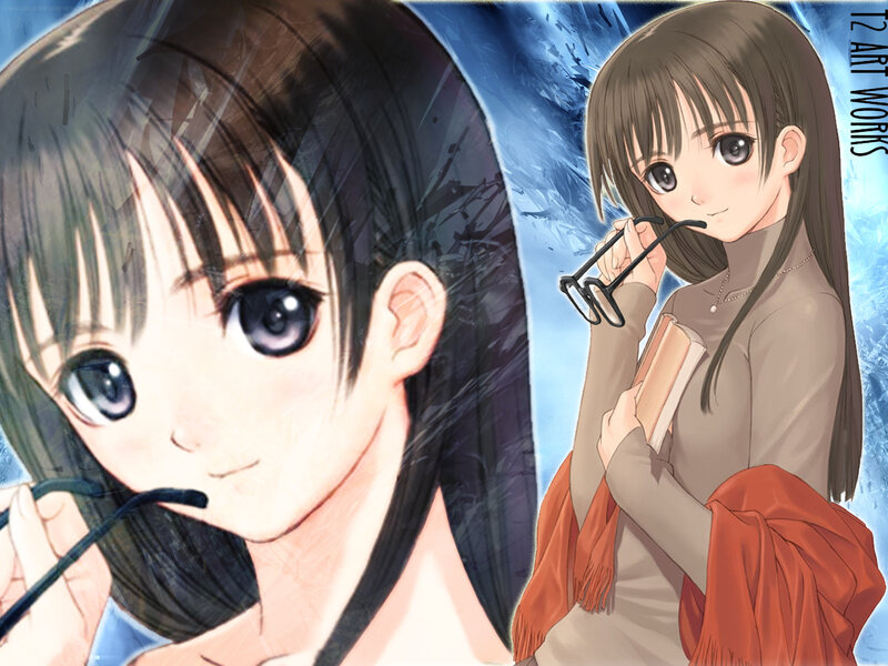 Anime Girl with Glasses — Blue, Calm, Book