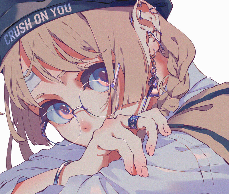 Anime Girl with Glasses — Blue, Calm, Digital Art, Earrings