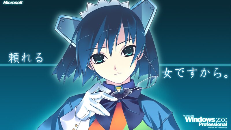 Anime Girl with Glasses — Blue, Calm, Headset, Microsoft Logo