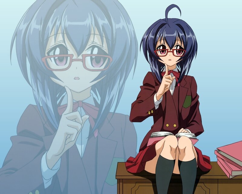 Anime Girl with Glasses — Blue, Calm, School Uniform, Book
