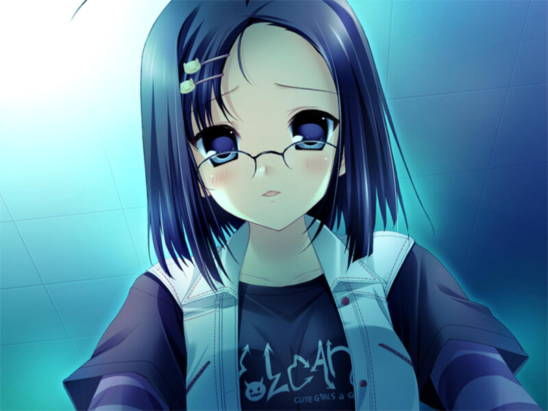 Anime Girl with Glasses — Blue, Calm
