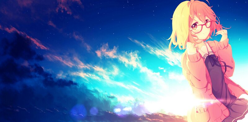Anime Girl with Glasses — Blue, Dramatic, Night, Clouds