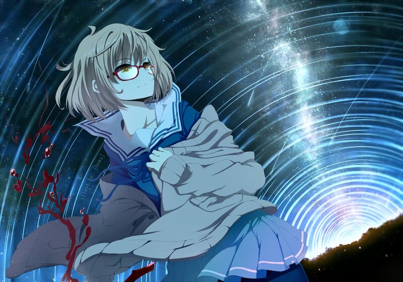 Anime Girl with Glasses — Blue, Dramatic, Night