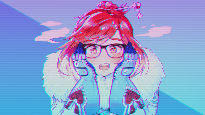 Anime Girl with Glasses — Blue, Dreamy