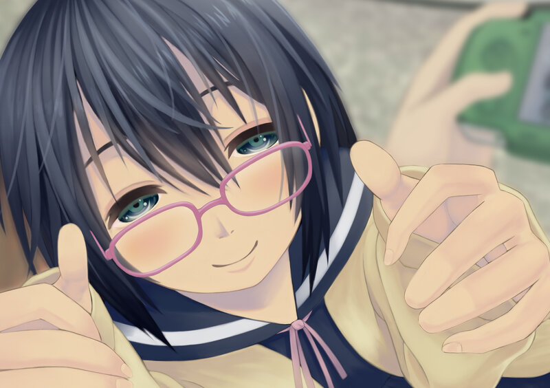 Anime Girl with Glasses — Blue, Friendly