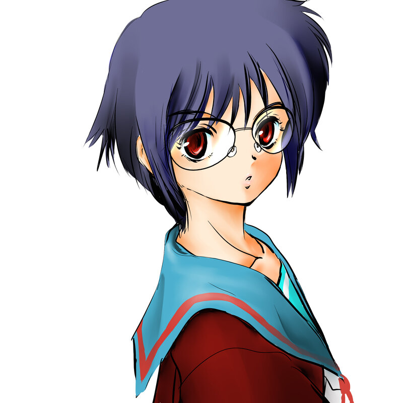 Anime Girl with Glasses — Blue, Neutral, Blue Hair