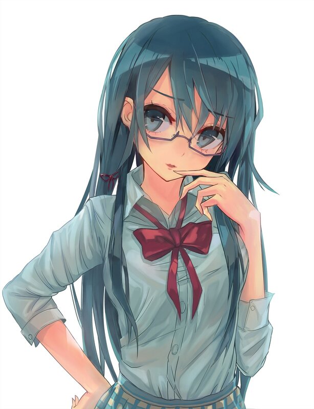Anime Girl with Glasses — Blue, Neutral, School Uniform