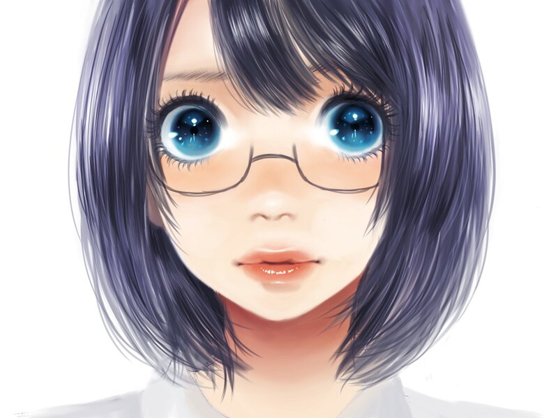 Anime Girl with Glasses — Blue, Neutral