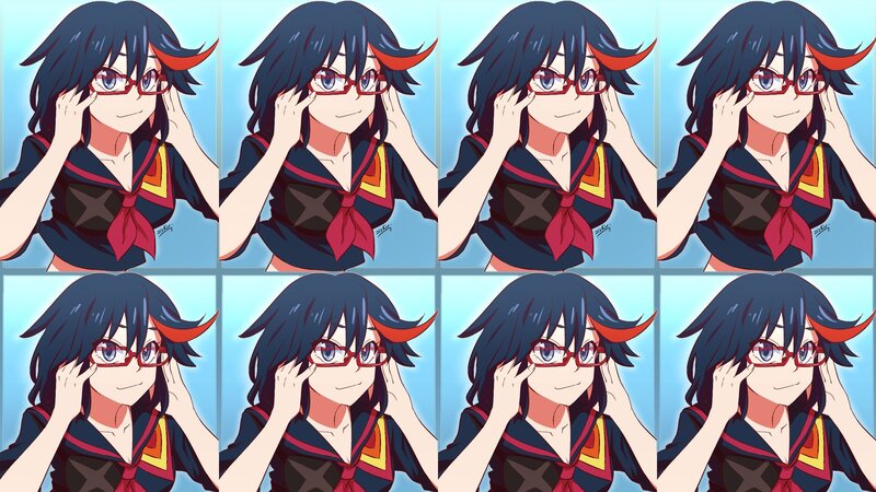 Anime Girl with Glasses — Blue, Playful, Sailor Uniform