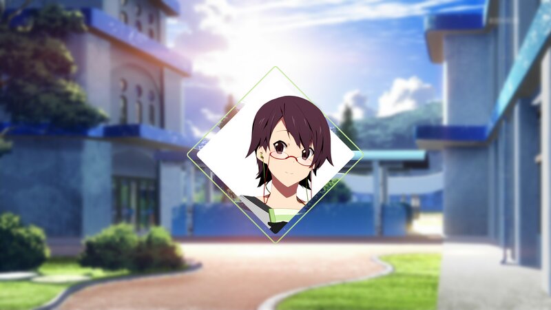 Anime Girl with Glasses — Blue, Serene, Afternoon, School Building