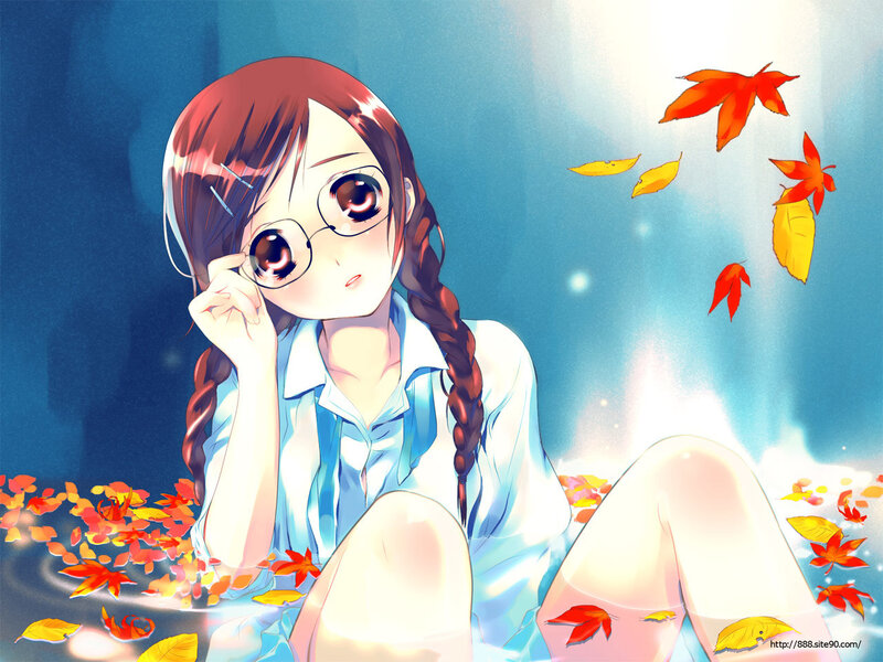 Anime Girl with Glasses — Blue, Serene