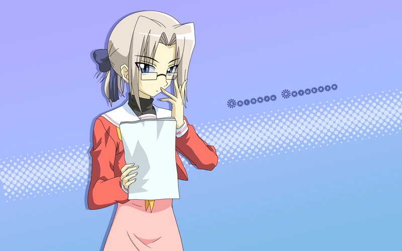 Anime Girl with Glasses — Blue, Thoughtful