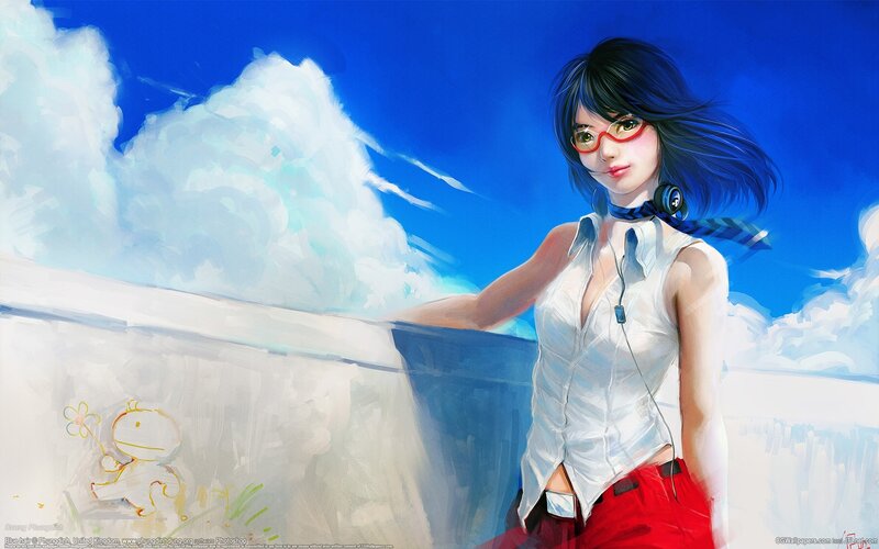 Anime Girl with Glasses — Blue
