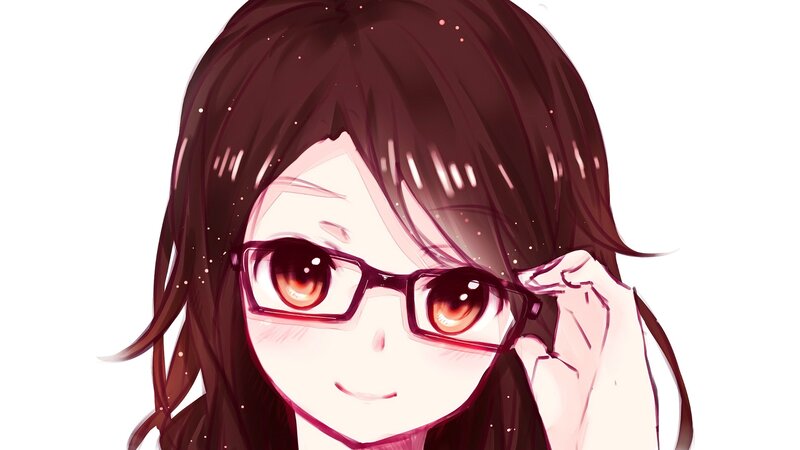 Anime Girl with Glasses — Brown, Calm, Hand