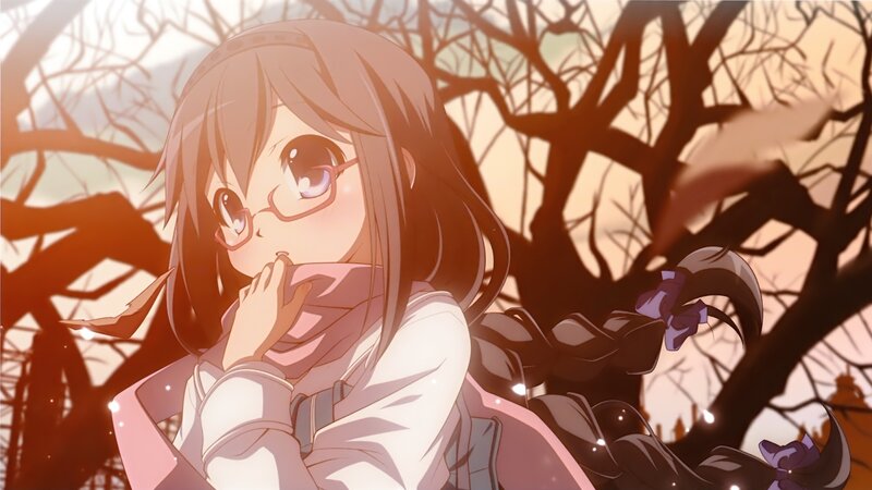 Anime Girl with Glasses — Brown, Calm, Sunset