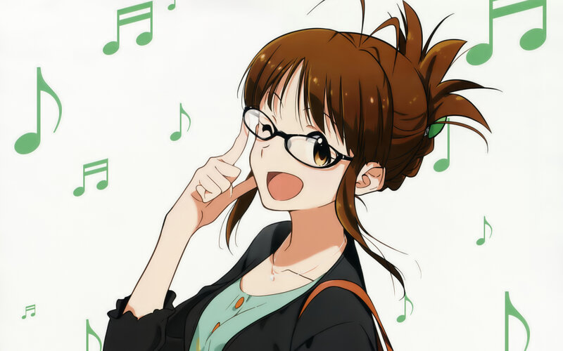 Anime Girl with Glasses — Brown, Cheerful