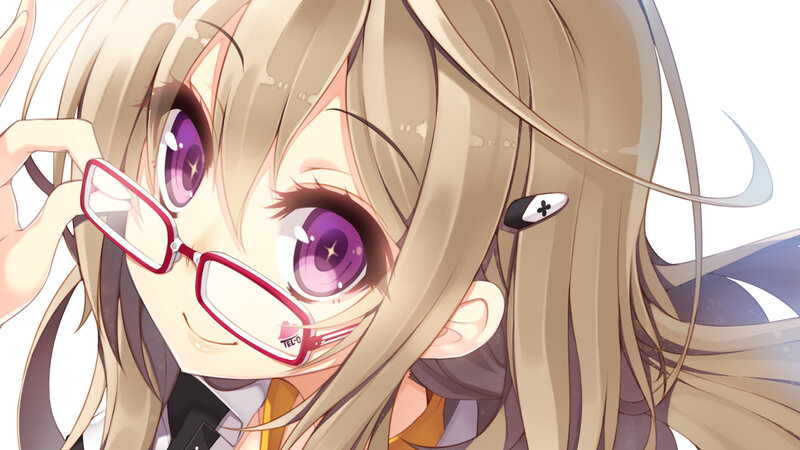 Anime Girl with Glasses — Brown, Playful, Purple Eyes