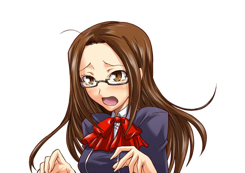 Anime Girl with Glasses — Brown, Surprised
