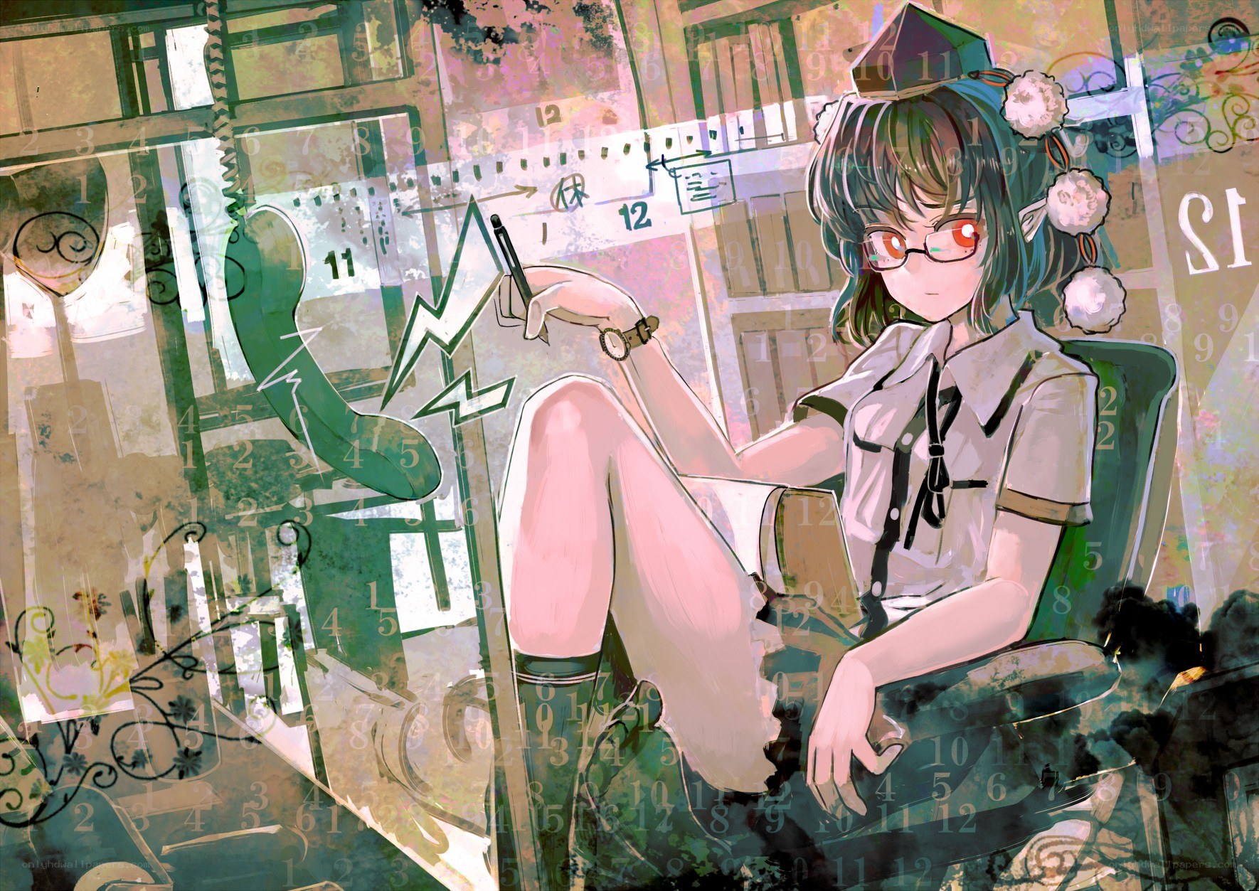 anime girl with glasses drawing
