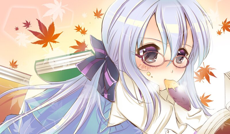 anime girl with glasses eating