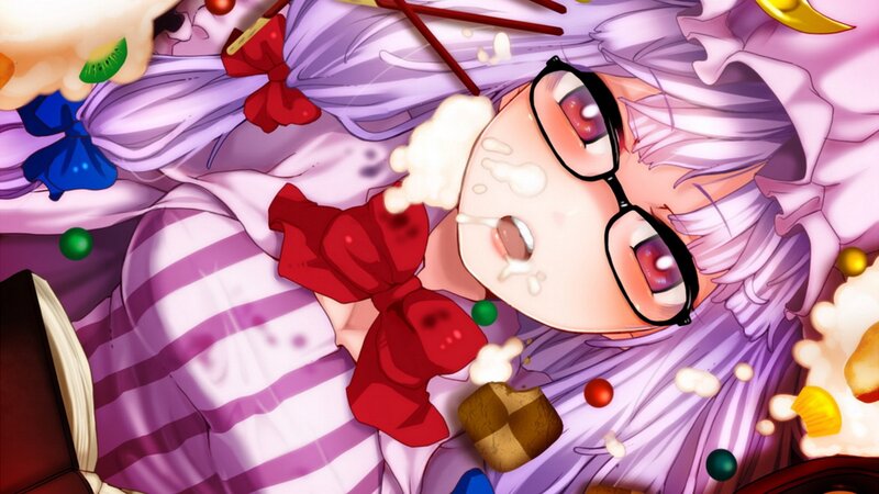 anime girl with glasses eating