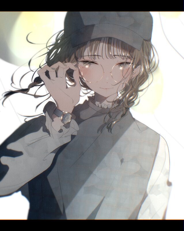 Anime Girl with Glasses — Gray, Calm, Afternoon, Digital Art