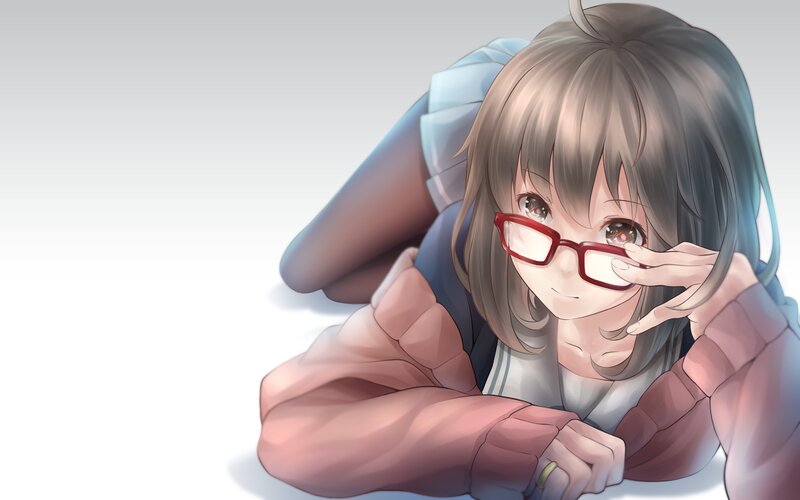 Anime Girl with Glasses — Gray, Calm, Digital Art, Sweater