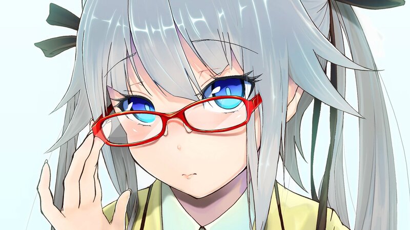Anime Girl with Glasses — Gray, Calm, Silver Hair