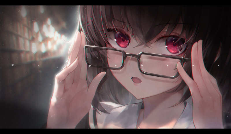 Anime Girl with Glasses — Gray, Dramatic, Night