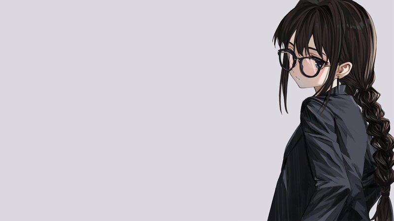 Anime Girl with Glasses — Gray, Neutral, Braided Hair