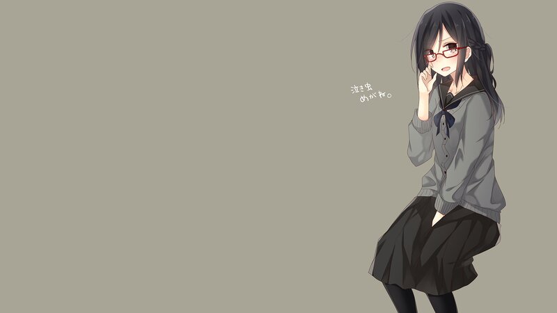 Anime Girl with Glasses — Gray, Neutral, School Uniform