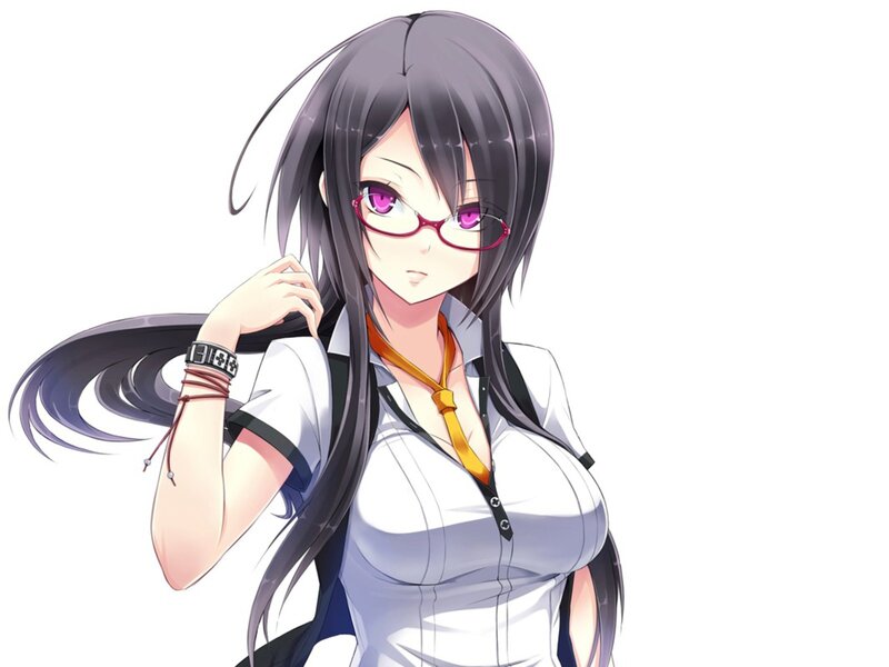 Anime Girl with Glasses — Gray, Neutral