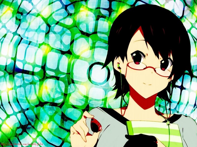 Anime Girl with Glasses — Green, Calm