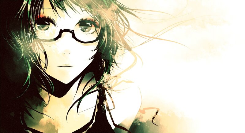 Anime Girl with Glasses — Green, Dramatic, Digital Art