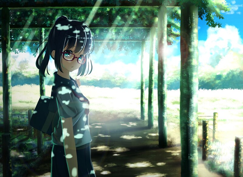 Anime Girl with Glasses — Green, Serene