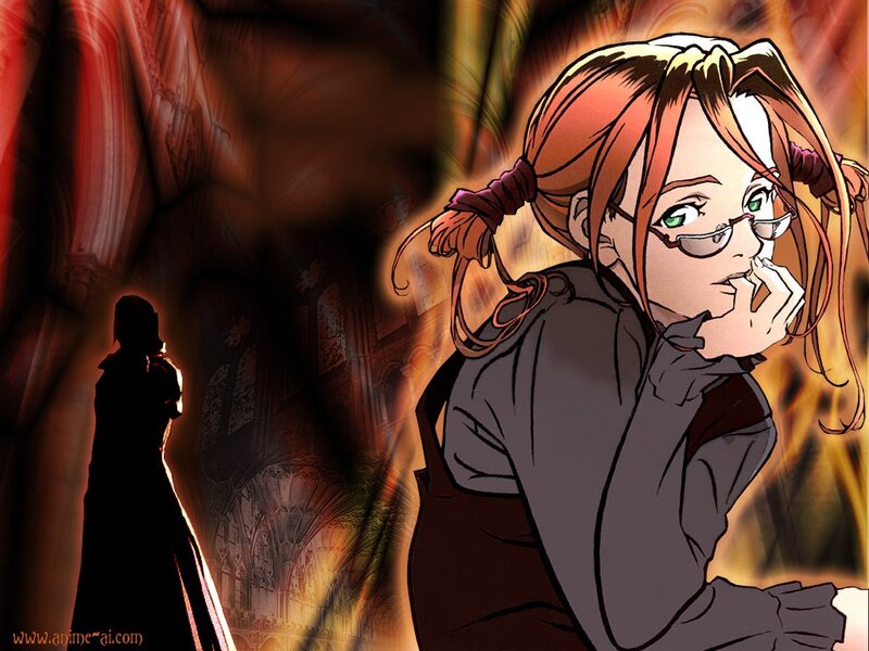 anime girl with glasses in a cathedral