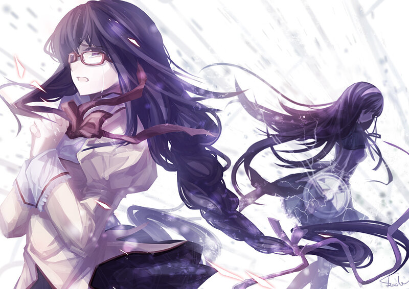 Anime girl with glasses in action