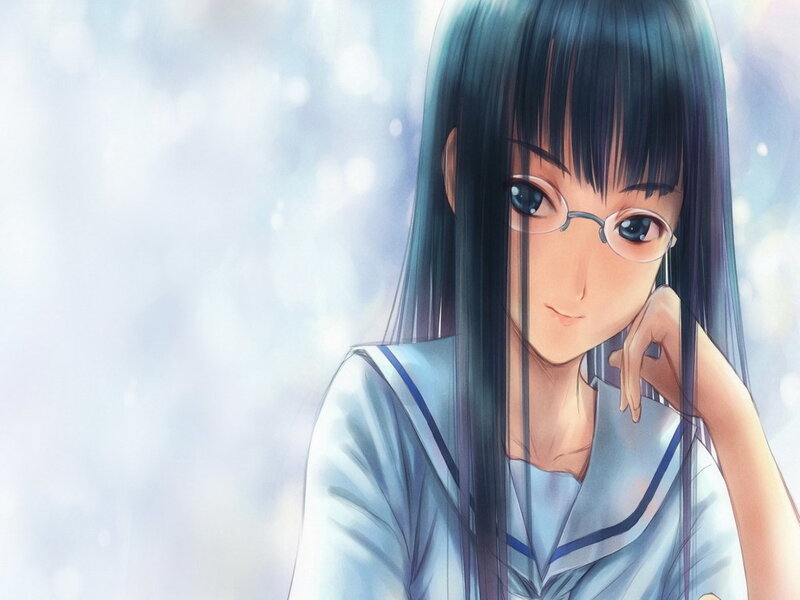 Anime Girl with Glasses — Long Hair